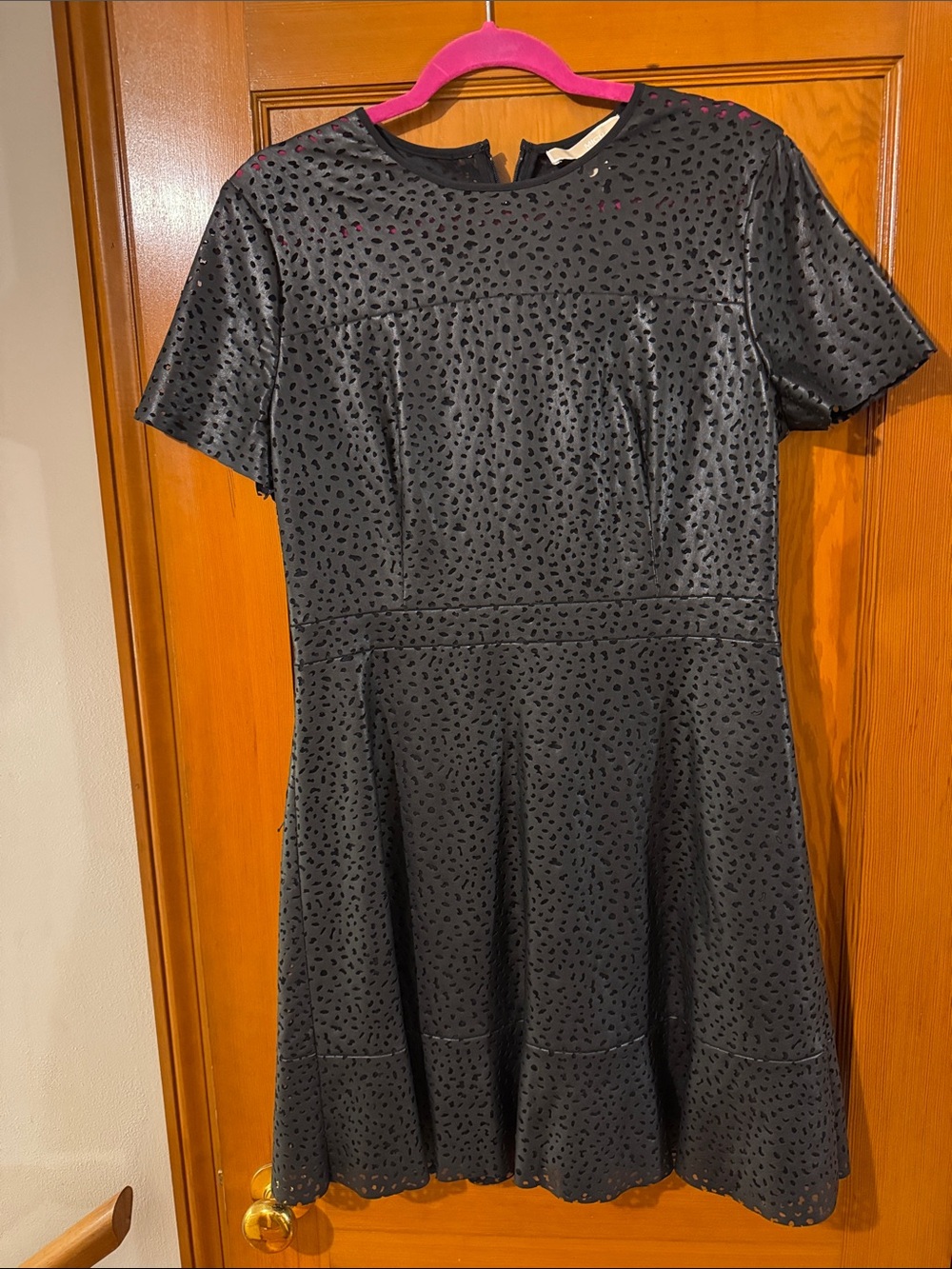 Michael Kors Black Faux Leather Pleather Short-Sleeve Fit-and-Flare Dress